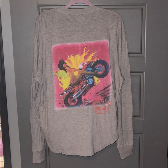 Boys Lie Gray Long Sleeve shirt with round neckline - girl on motorcycle design - Picture 2 of 8